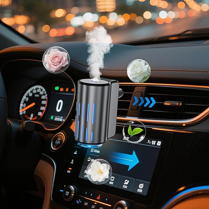 Car Air Freshener,Smart Car Air Freshener, Suitable for Car Diffusers and Home Use,Automatic On/Off,10 Scents,Car Diffusers Have 3 Adjustable Modes,Car Essential Oil Diffusers Have 10 Refill Bottles
