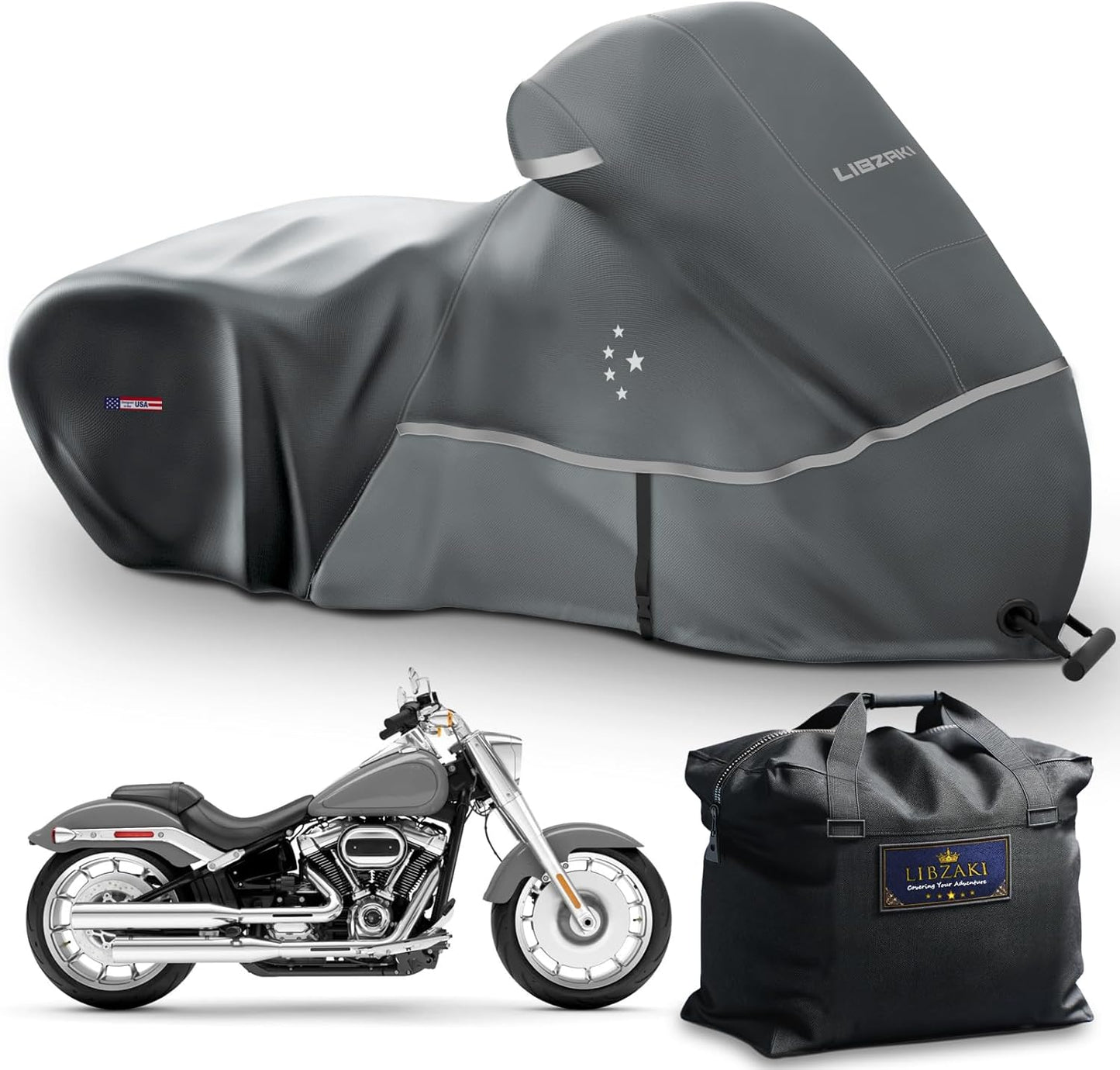 Motorcycle Cover LI LIBZAKI 600D Heavy Duty Storage All Season Universal Weather Waterproof Outdoor Protection 96" XXL Vehicle Cover/Gray