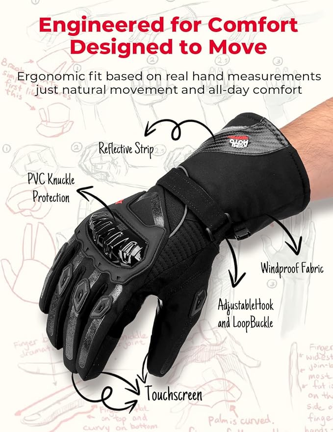 KEMIMOTO Winter Motorcycle Gloves, Rainproof Riding Warm Gloves with Touchscreen for Motorcycle Riding, ATV, UTV, Snowmobile Blac XXL