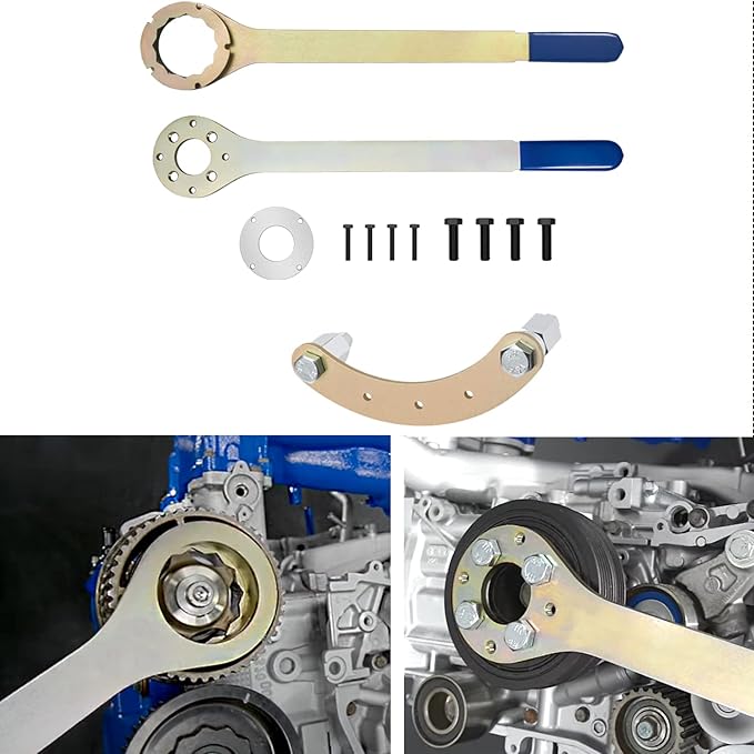 Intake/Exhaust Cam Sprocket Wrench Tool & Crank Pulley Wrench Holder Tool with Screws & Engine Cam Gear Lock/Camlock Tool Kit for Subaru STD