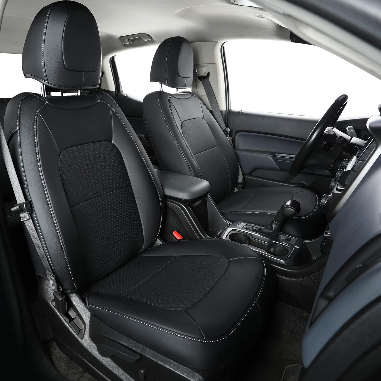 LUCKYMAN CLUB 2 Front Chevy Colorado Seat Covers, fit for 2015-2022 Colorado Crew Cab Z71 LT ZR2 Work Truck with Faux Leather (Black 2 pcs)