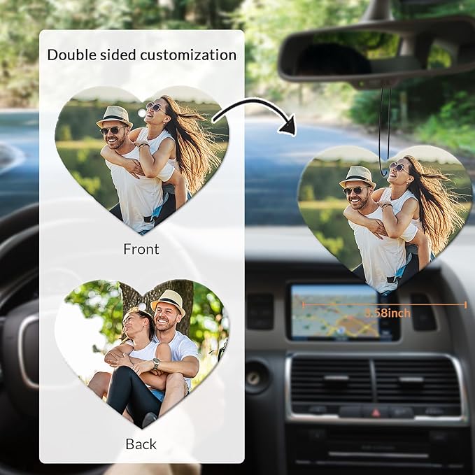 Custom Air Fresheners with Picture,Double-sided Custom Photo Air Freshener,Personalized Car Mirror Decor Hanging,Car Hanging Ornament (Heart)