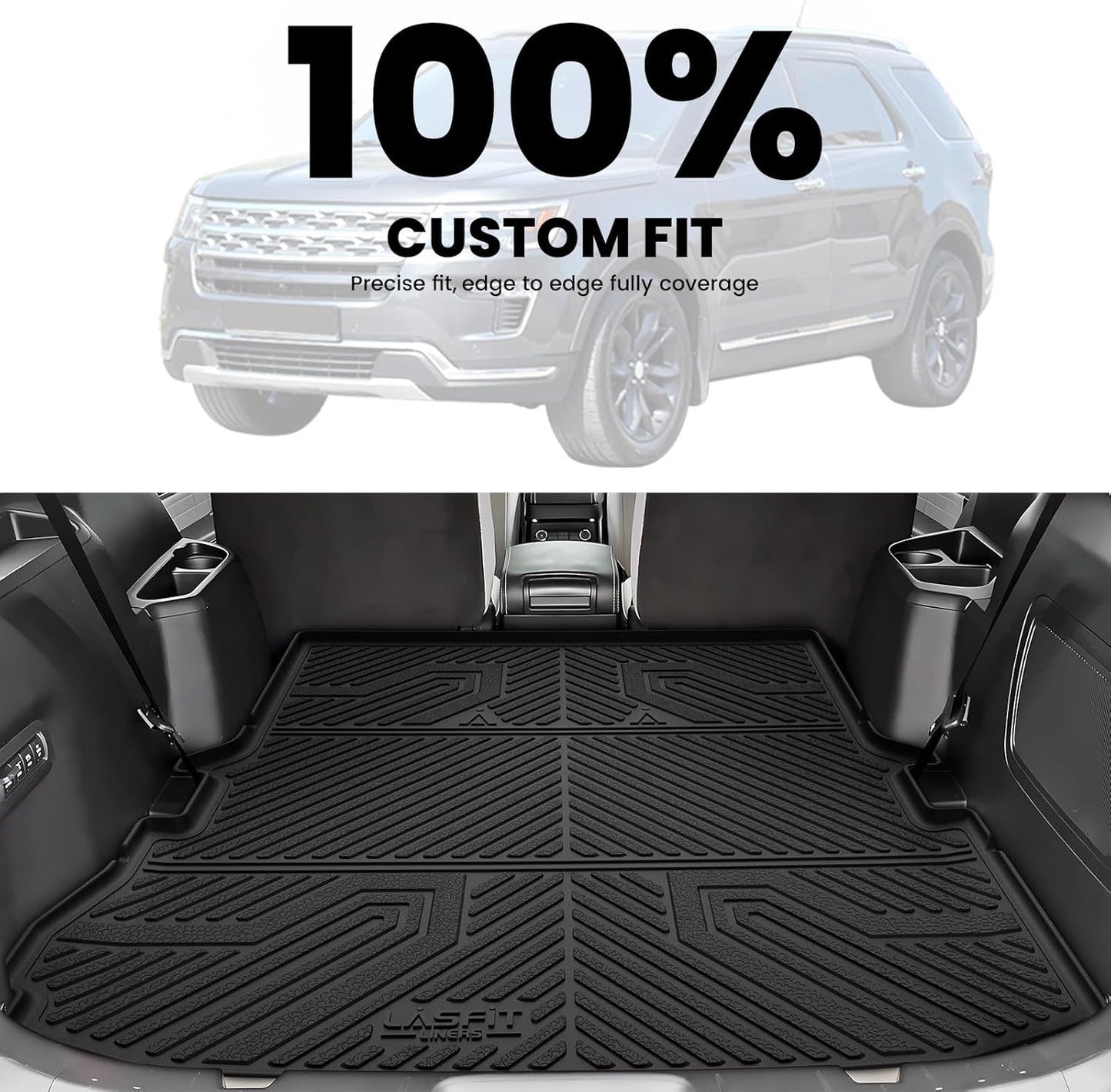 LASFIT Trunk & Backrest Mat for Ford Explorer 2015-2019, Custom Fit All Weather Protector TPE One-Piece Design Easy Installation Trunk with Seatback Mat, 1pc Black