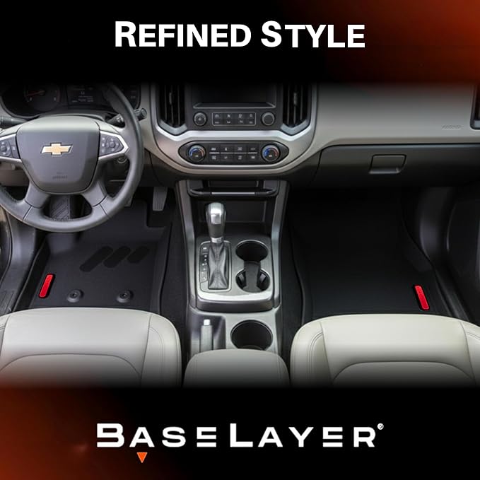 BaseLayer Elite Floor Mats for Chevy Colorado/GMC Canyon (2015-2022) Crew Cab & Extended Cab – Made in USA – Precision Fit Heavy Duty All-Weather Mats – Front (Red Logo)