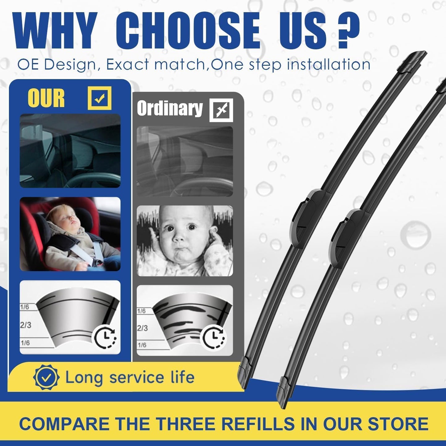 3 Wipers Replacement For 2008-2011 2012 2013 2014 2015 2016 2017 2018 2019 Toyota Highlander Windshield Wiper Blades Original Equipment Replacement - 26"/20"/12" (Set of 3) U/J HOOK