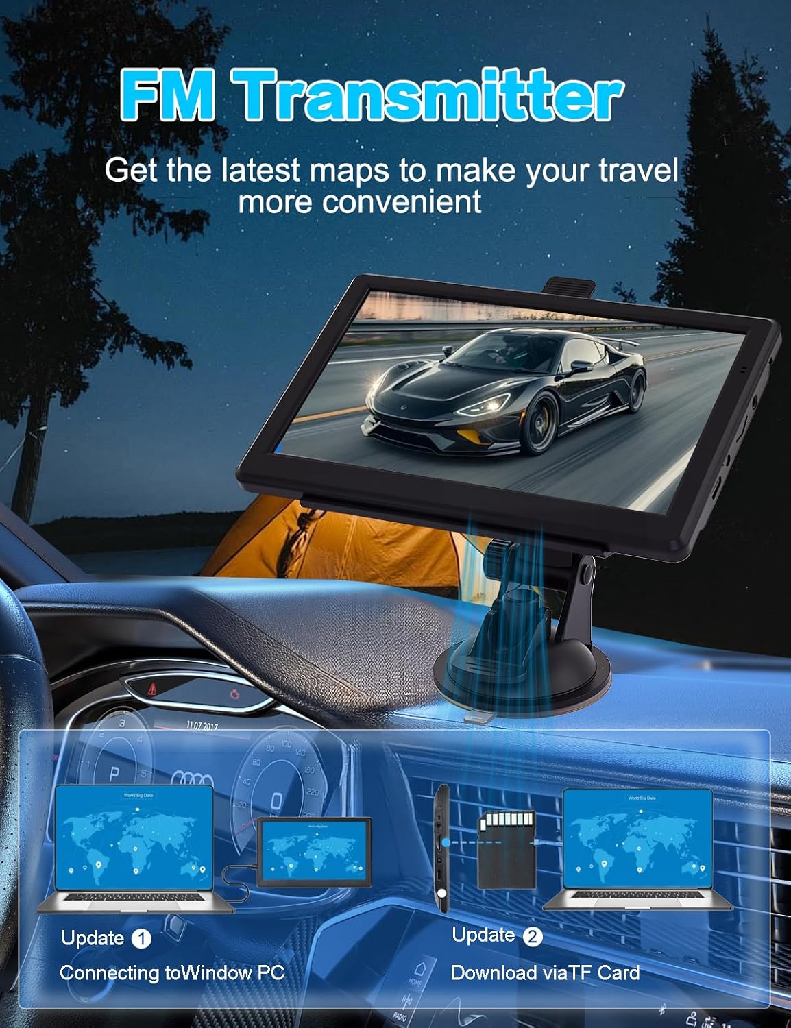 GPS Navigator for Car with 7" Touch Screen & Voice Steering Guidance/Speed/Red Light Warning/Custom Truck Routing,Car GPS Tracker with The Lastest Map-Free Lifetime Updates