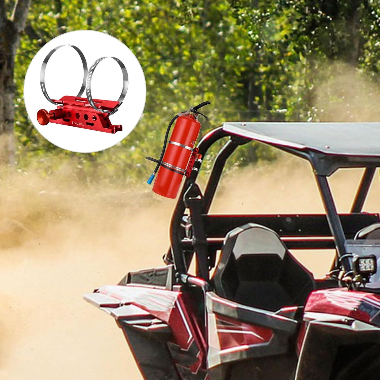 Universal Vehicle Fire Extinguisher Bracket, Aluminum Adjustable Quick Release Roll Bar Fire Extinguisher Bottle Mount with 8 Clamps, Compatible with Jeep Wrangler JK TJ Rubicon UTV, Red