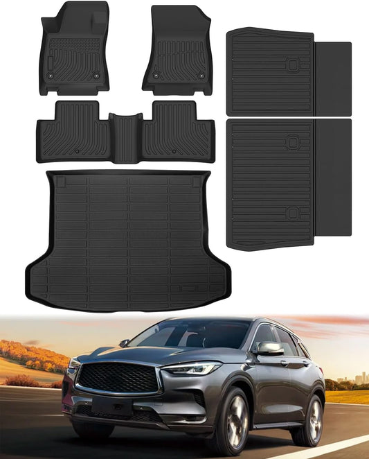 Icyhaws® Floor Mats for Infiniti QX50 2019-2025 with Cargo Liner Backrest Mat, All Weather TPE Rubber Car Mats | Front Rear Row Trunk Mat Back Seat Protector for Infiniti QX50 Accessories