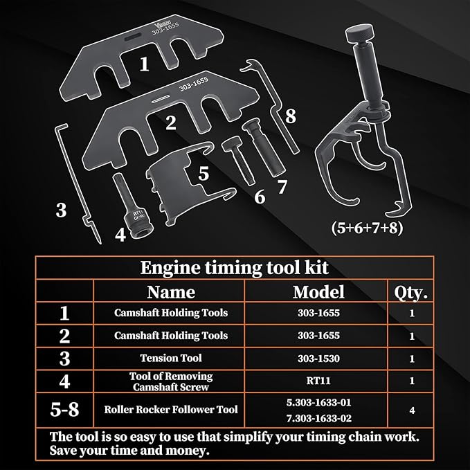 303-1655 303-1633 Engine Camshaft Alignment Tool, Compatible with Ford 3.5L EcoBoost V6 Upgraded F-150 Lincoln Navigator, with Camshaft Roller Follower to Remove Install Roller Rocker Follower, RT11