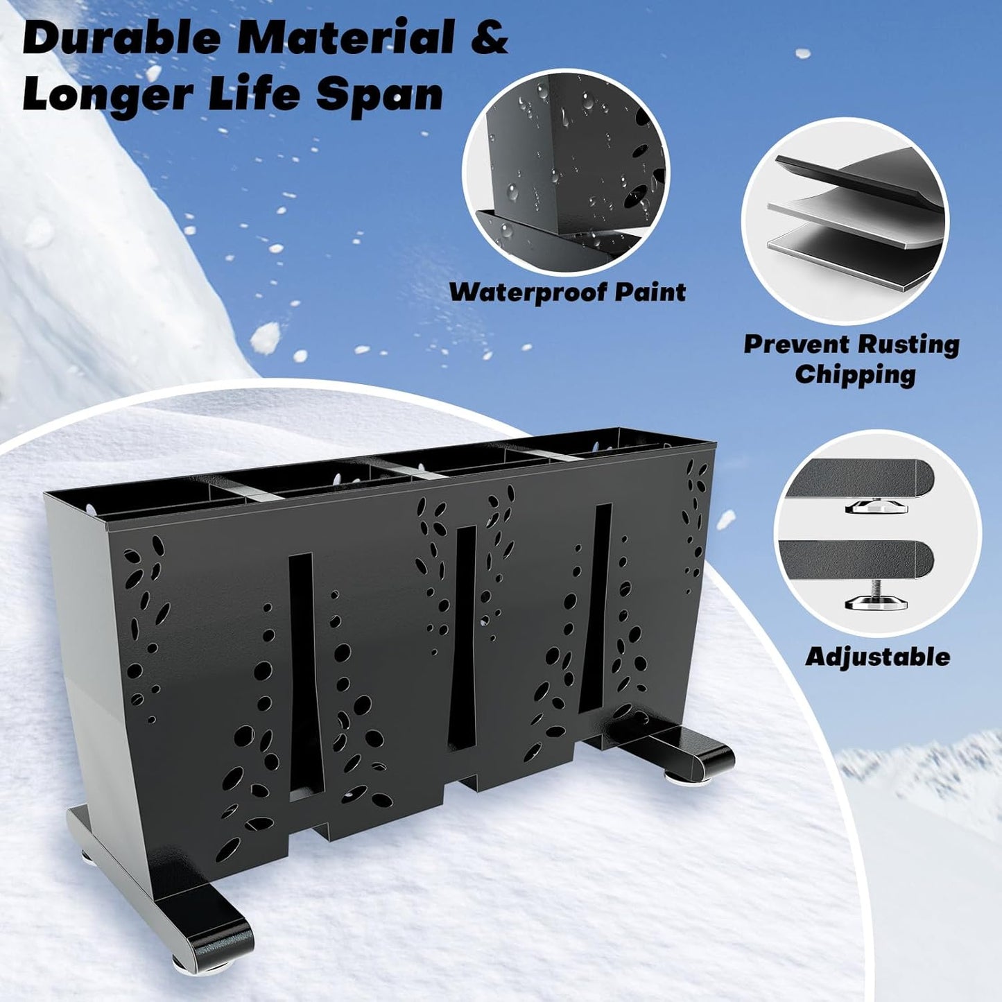 Heavy Duty Metal Ski Storage Rack, 4 Pair Freestanding Steel Ski Holder, Floor Stand Ski Organizer Rack, Snowboard Floor Stand Organizer for Garage and Home