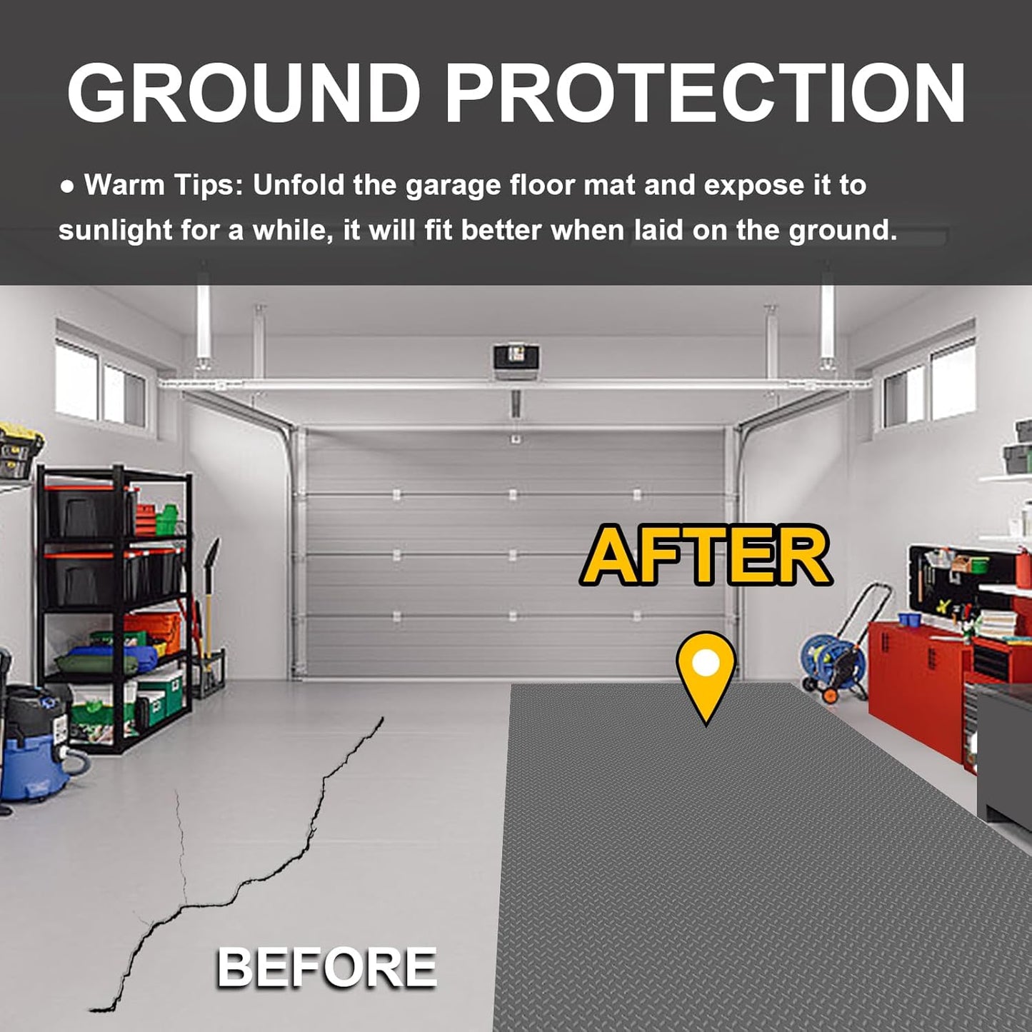 Garage Floor Mat 2.8mm Thickness PVC Garage Flooring Roll Diamond Plate Floor Mats for Garage, Workshop, Gym, Golf Cart Parking or Trailers (Grey, 7.5 x 20 FT)