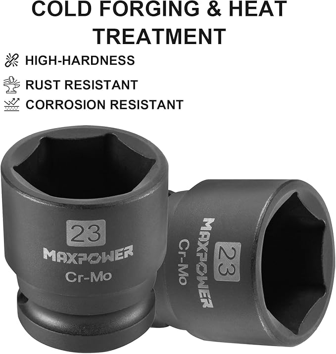 MAXPOWER 1/2 Inch Drive 21mm Standard Impact Socket, Made with Heat-Treated Chrome Molybdenum Steel, 6-Point Design, Metric
