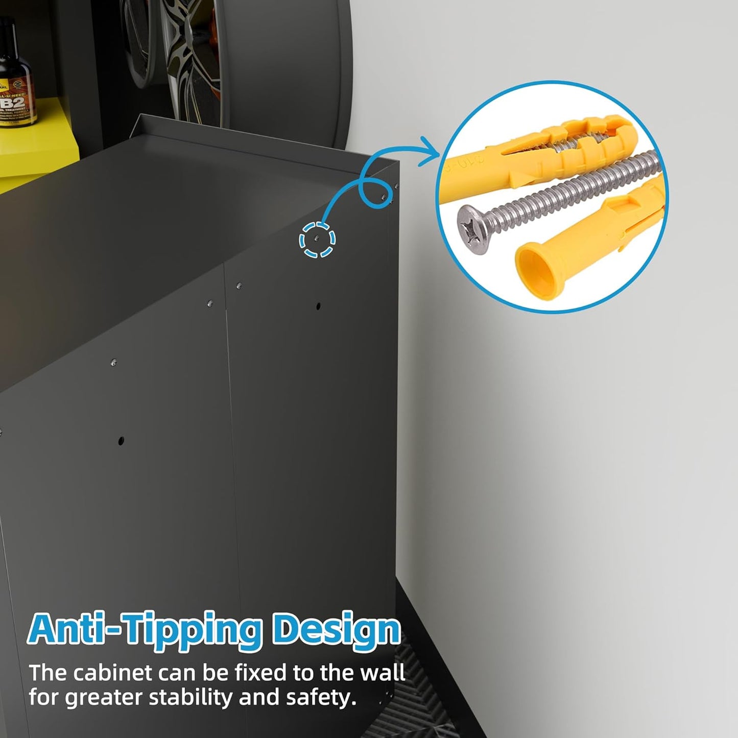 Metal Storage Cabinet with Wheels, Rolling Storage Cabinet with 2 Doors and Adjustable Shelves, Pegboard and 4 Hooks, Suitable for Garage, Home, Office, School, Black