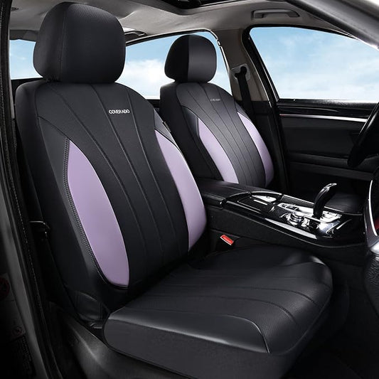Coverado Car Seat Covers Front Seats, Automotive Seat Covers 2 Pack, Leather Car Seat Covers, Spill-Proof Design, Purple Seat Covers for SUV Sedan Truck