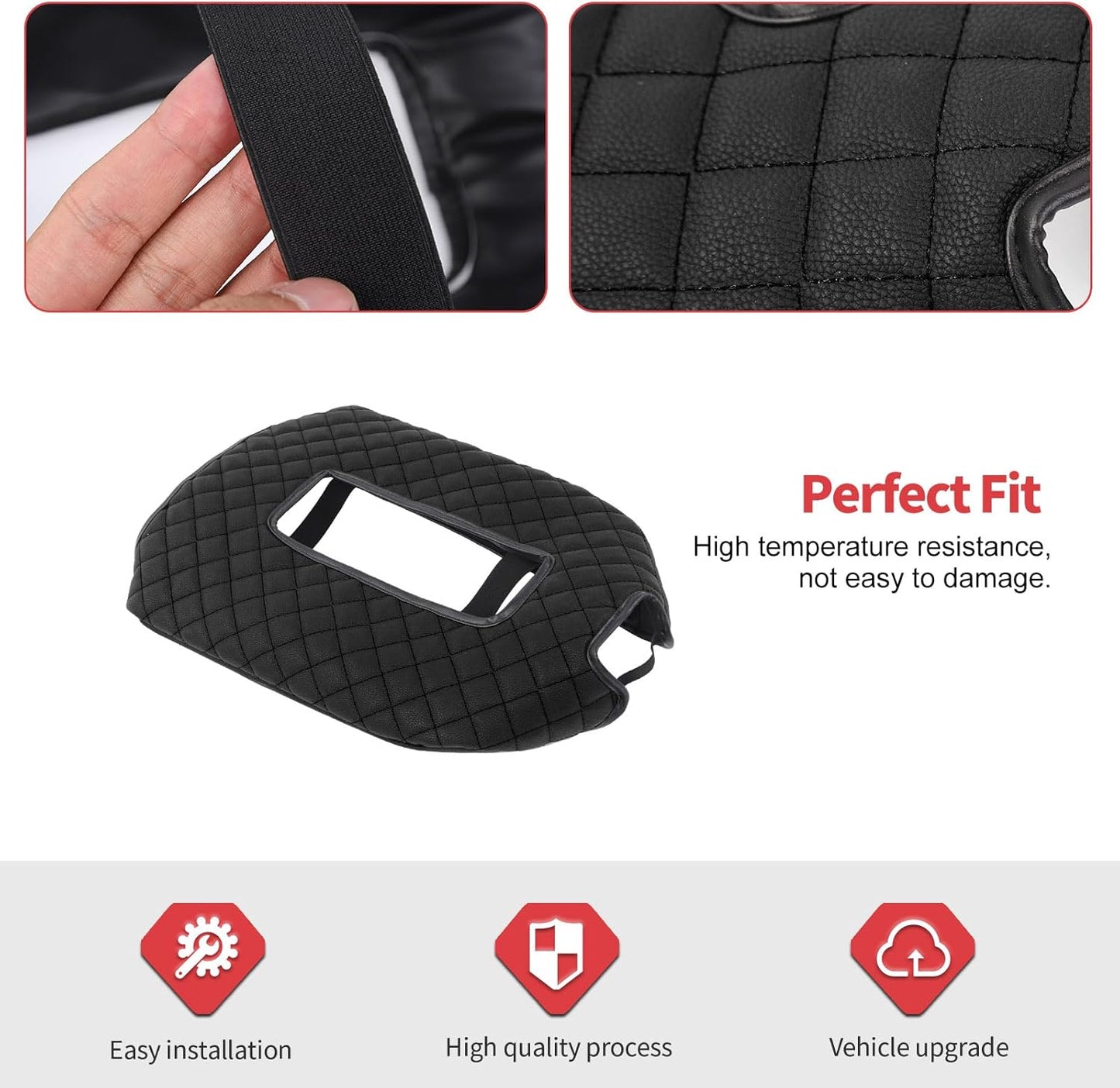 Jimen Car Center Console Cover Pad Fit for Chevy Silverado/Avalanche/Tahoe/Suburban 2007-2013, Leather Armrest Cover Fit for GMC Yukon 2007-2013 (Black)