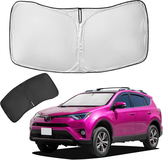 for 2025 Toyota RAV4 Sun Shade Sunshade Windshield Cover 4-Layers Front Window Shade for RAV-4 2019-2024 2025 Custom Fit Sun Visor - 240T Retractable Shade Blocks UV Rays Car Accessories