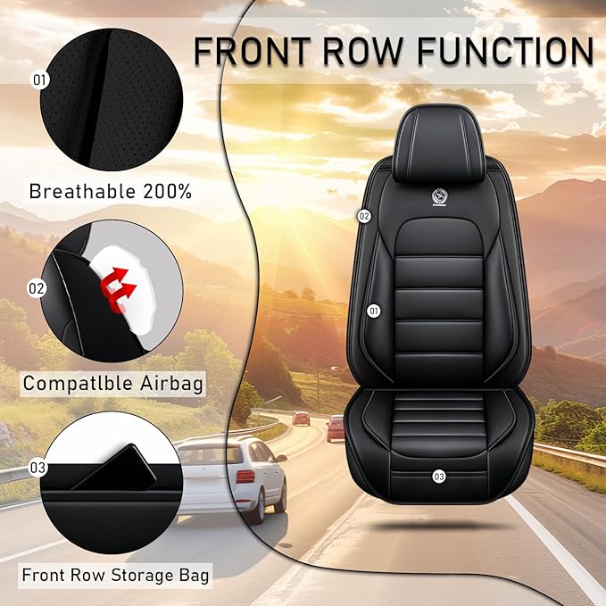 Car Seat Covers Fit for Toyota Highlander 2000-2025 | 7 Seat Car Seat Cover | No-Slip Waterproof Breathable Faux Leather Automotive Seat Covers Auto Interior Covers Black,Full Set