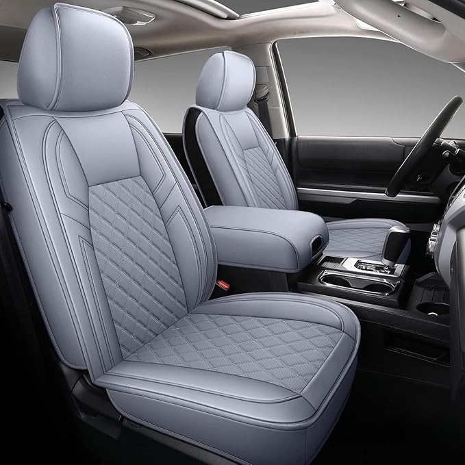 Coverado Toyota Tundra Seat Covers, Leather Seat Covers Compatible with 2007-2021 Toyota Tundra Crew/Crewmax/Extended/Double Cab Automotive Seat Covers for Car Trucks (Front, Gray)