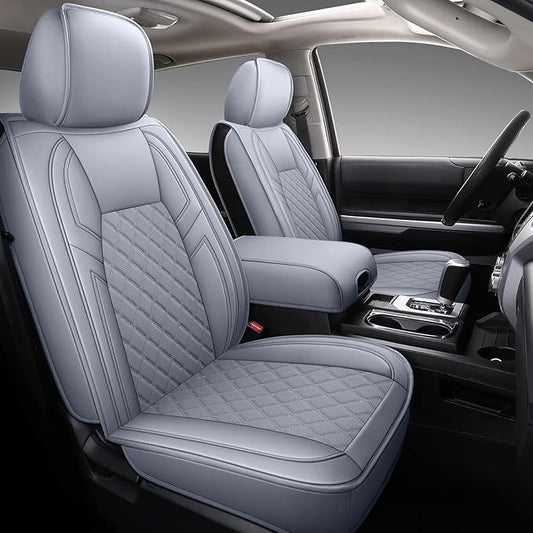 Coverado Toyota Tundra Seat Covers, Leather Seat Covers Compatible with 2007-2021 Toyota Tundra Crew/Crewmax/Extended/Double Cab Automotive Seat Covers for Car Trucks (Front, Gray)