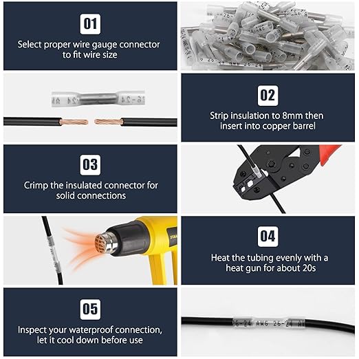Heat Shrink Butt Wire Connectors, 100Pcs 26-24 AWG Clear Insulated Waterproof Electrical Wire Connectors Automotive Marine Grade Wire Crimp Terminals Butt Splices, Ideal for Boat, Truck, Stereo Clear