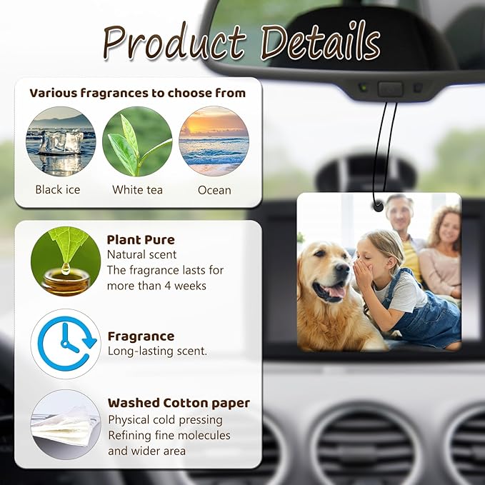 Personalized Photo Car Hanging Decor Accessories, Double-Sided Custom Picture Car Air Freshener Ornament, Car Charms for Rear View Mirror (Square)