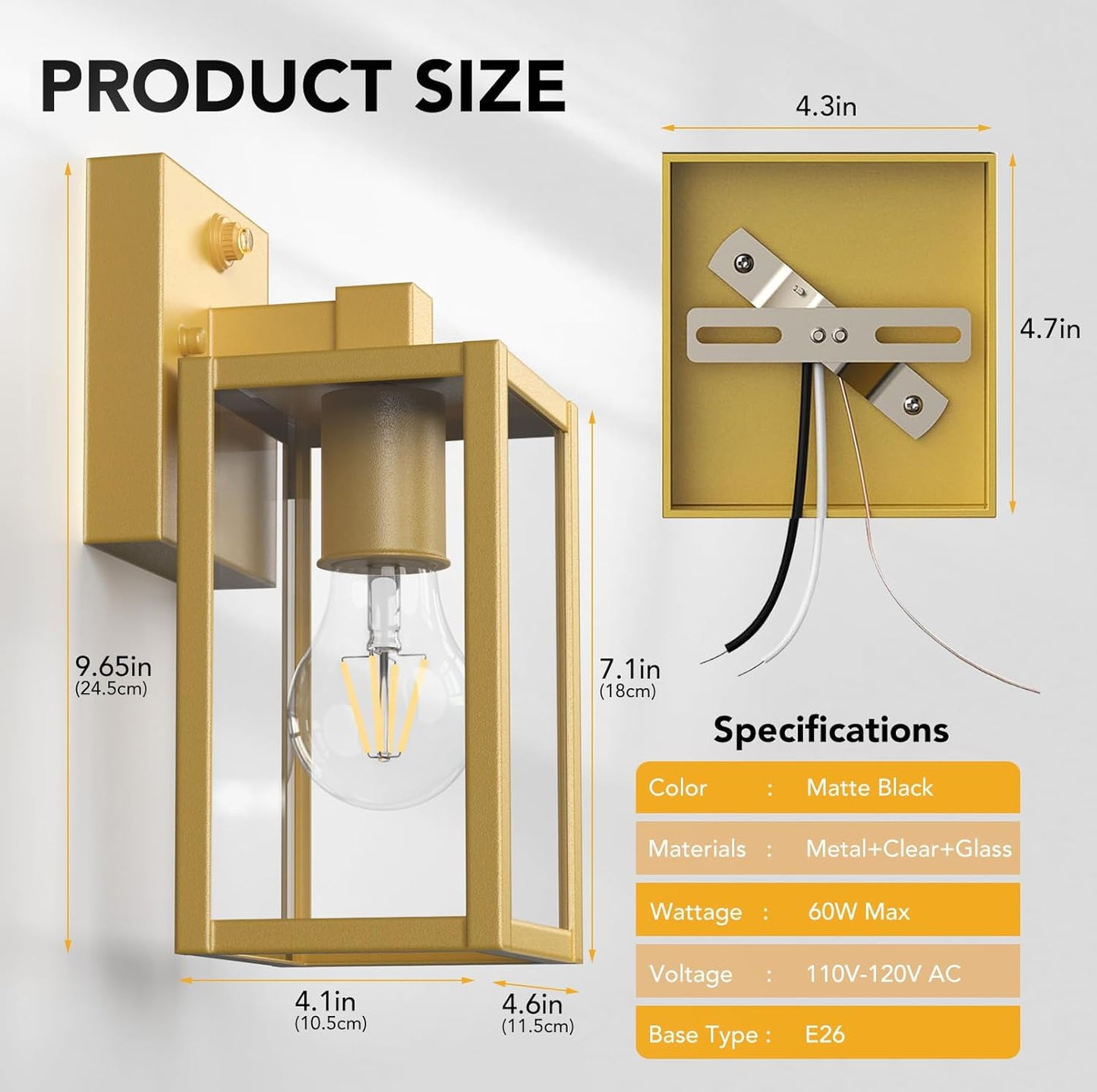 PARTPHONER Dusk to Dawn Outdoor Light Fixtures, 2-Pack Sensor Porch Lights, Waterproof Exterior Wall Sconce Lighting Lamp, Waterproof Wall Lantern for House, Doorway, Garage (Gold)