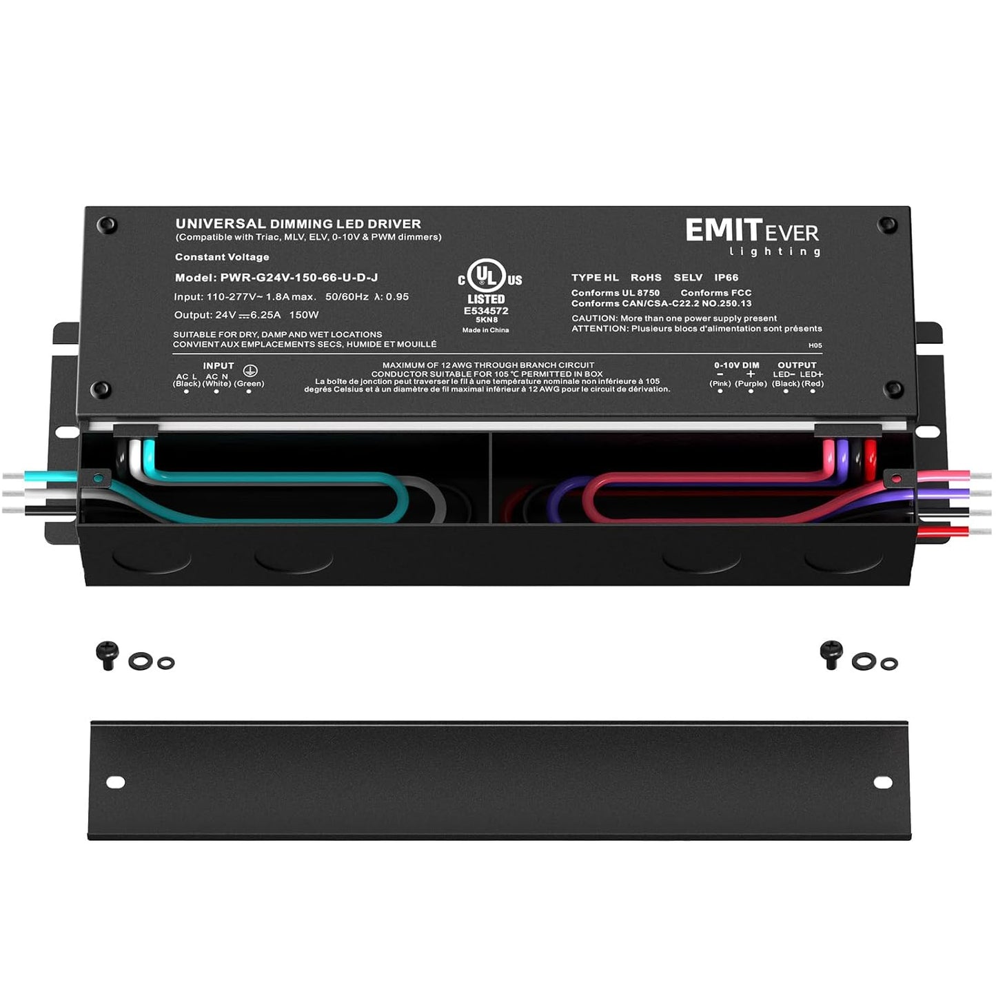 EMITEVER Dimmable Led Driver, 2 Packs 150W AC 110V-277V to DC 24V Transformer, 5-in-1 Dimming: ELV/MLV/TRIAC / 0-10V / 1-10V / 10V PWM/Potentiometer, Waterproof IP67 and UL Listed