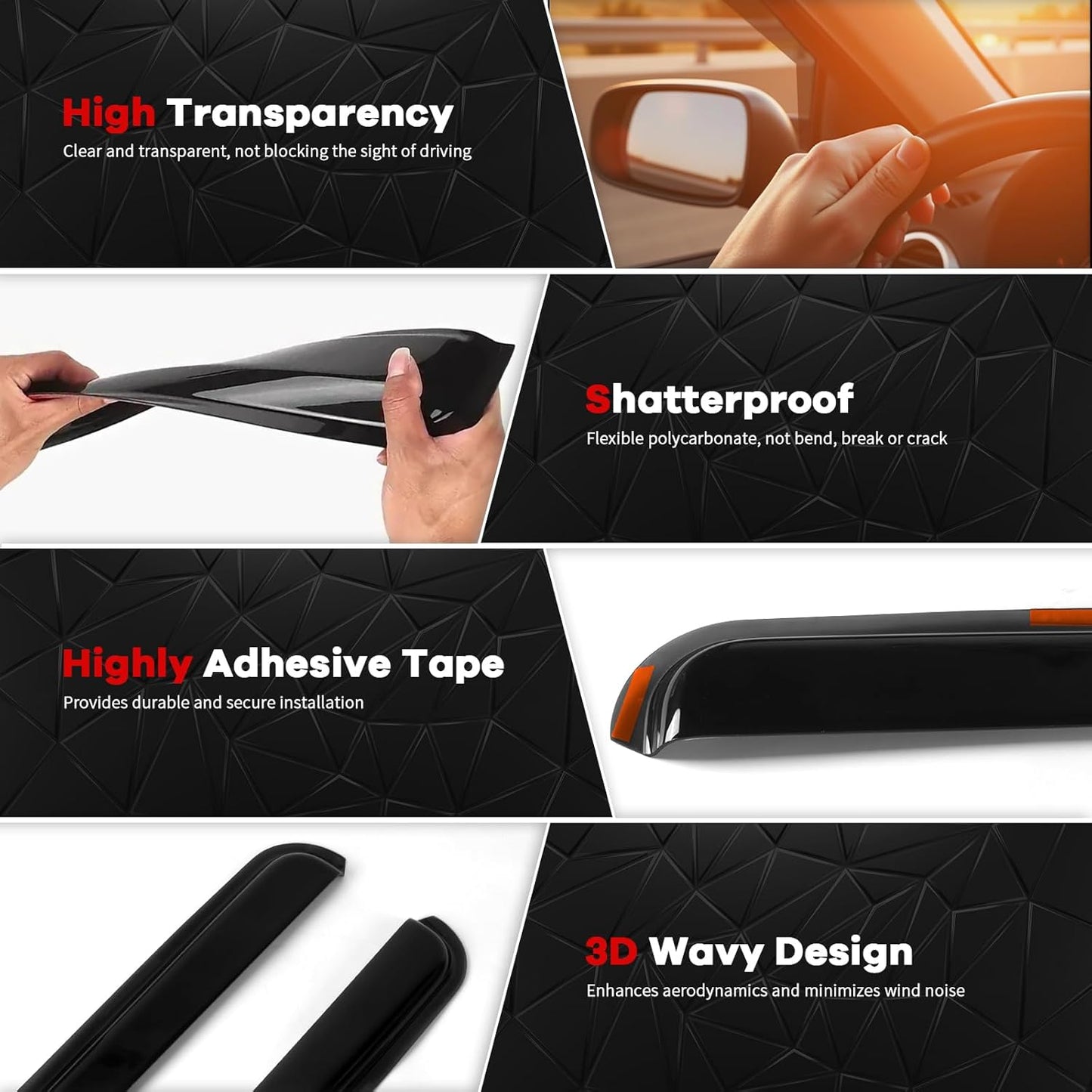 4PCS in Channel Rain Guards for Toyota Tundra Crew Max 2007 2008 2009 2010 2011 2012 2013 2014 2015 2016 2017 2018 2019 2020 2021, Vent Window Visors Shades, Durable Wind Deflectors