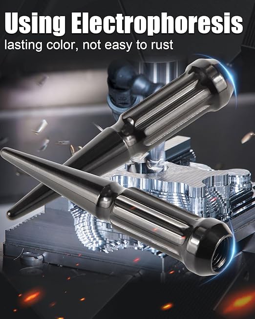GAsupply 1/2-20 Spike Lug Nuts Black 20pcs, 1/2 x 20 Locking Spiked Lug Nut Spline 4.4" Tall, Closed End Bulge Acorn 60 Degree Cone/Conical Seat