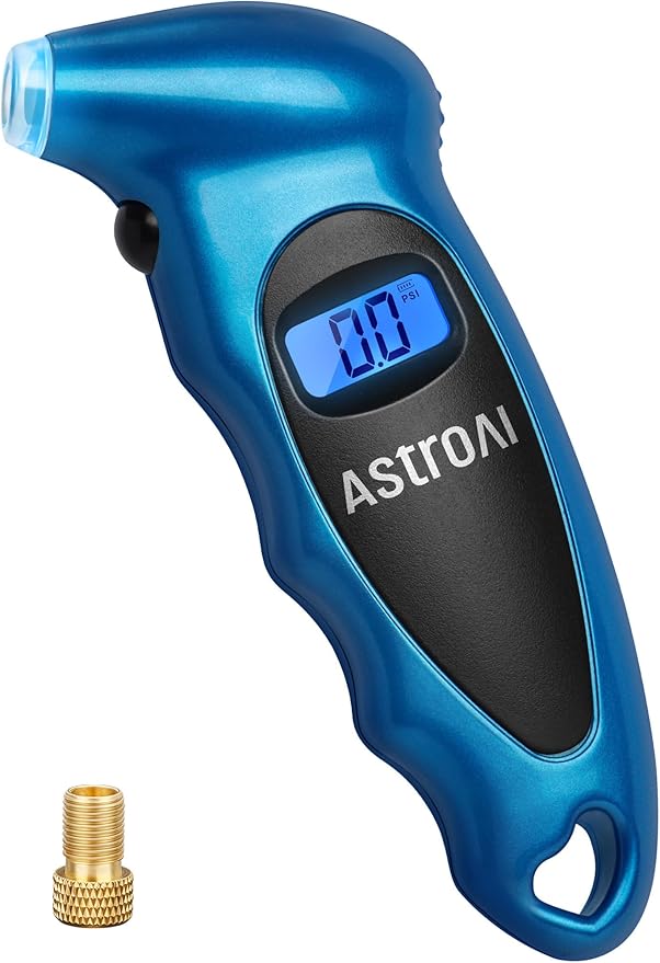 AstroAI Digital Tire Pressure Gauge 0-150PSI, Accurate in 0.1 Increments, Backlit LCD and Presta Valve Adaptor Included, 4 Units of Measurement for Car Truck Bicycle, Blue