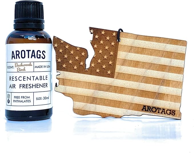 Arotags Car Air Freshener - Reusable Wood Diffuser - Hanging Odor Eliminator - Washington Patriot - Balsam & Cedar Scent