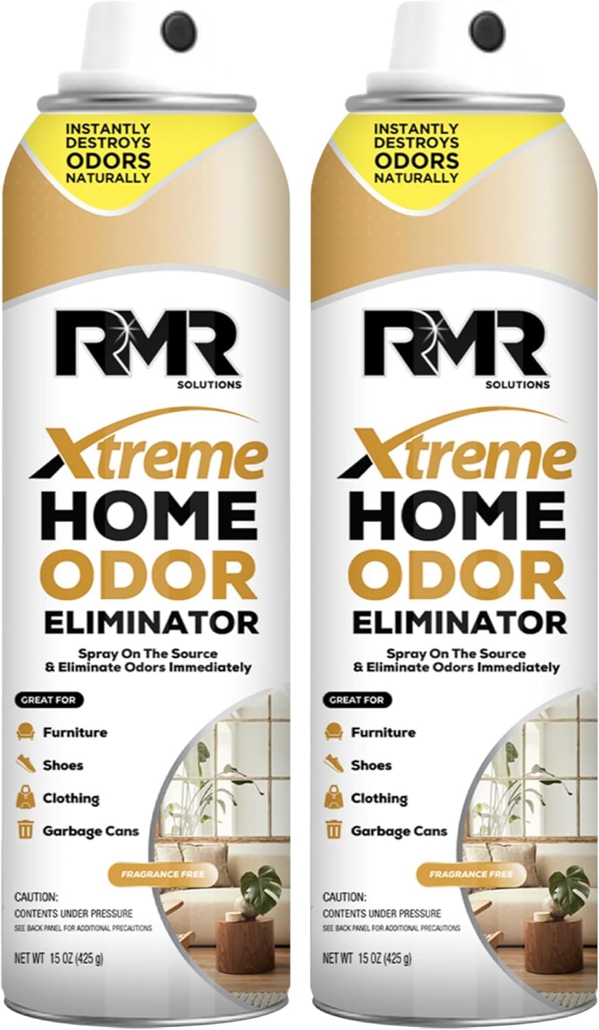 RMR Xtreme Home Odor Eliminator Spray - Neutralize Furniture, Clothing, Shoes, Garbage Cans, and More, 15 Ounces, 2-Pack, Unscented