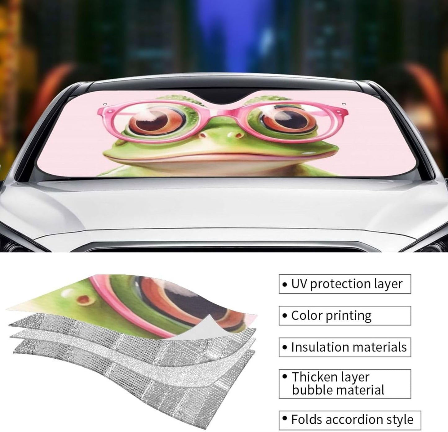 Funny Frog Car Sun Shade Windshield Sunshade Foldable Front Window Shield Cover for Truck SUV
