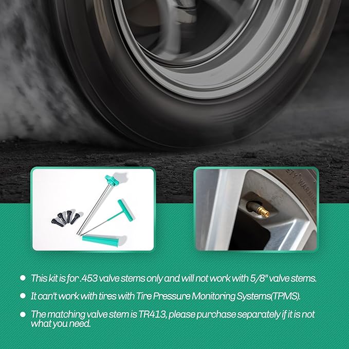 Tire Valve Stem Core Quickly Replacement Tool Kit,with 5PCS Valves Cores & 1PCS Grease,Perfect Tool for Replacing Leaky Valves in Cars,Trucks,Motorcycles, etc.with 4PCS TR413 Valve Stems ﻿