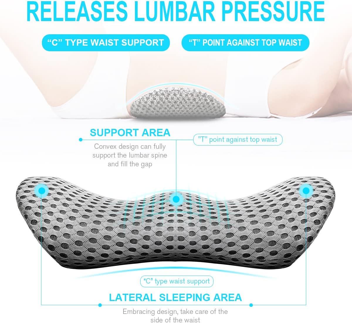 Lumbar Support Pillow - Memory Foam for Low Back Pain Relief, Ergonomic Streamline Car Seat, Office Chair, Recliner and Bed (Upgrade Gray)