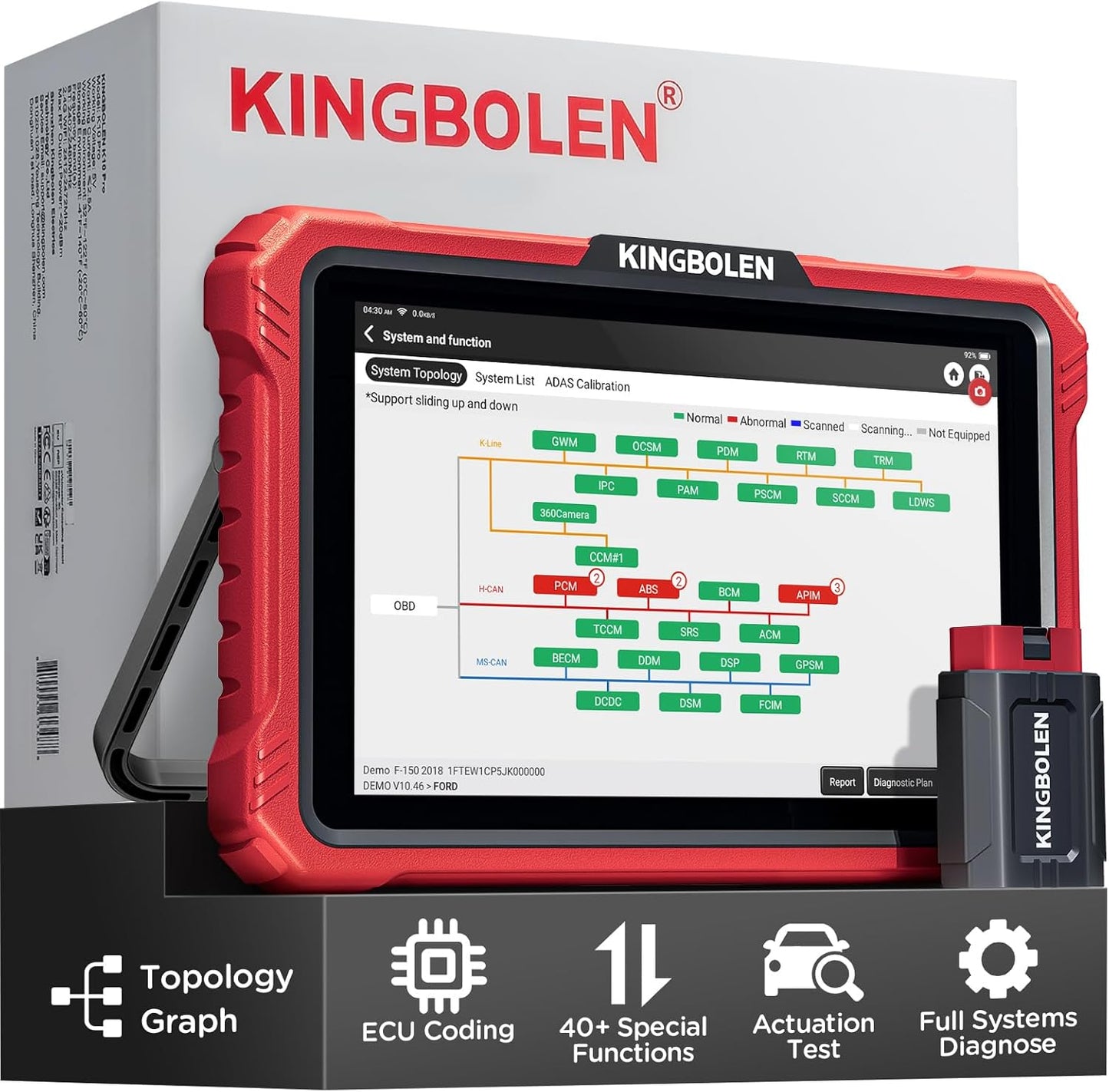 KINGBOLEN K10 Pro Bidirectional Test Diagnostic Scan Tool Bluetooth OBD2 Scanner Full System 10" Screen Code Reader Topological Graph 40+ Reset ECU Coding ADAS DoIP&CAN-FD FCA SGW 2 Years Free Update