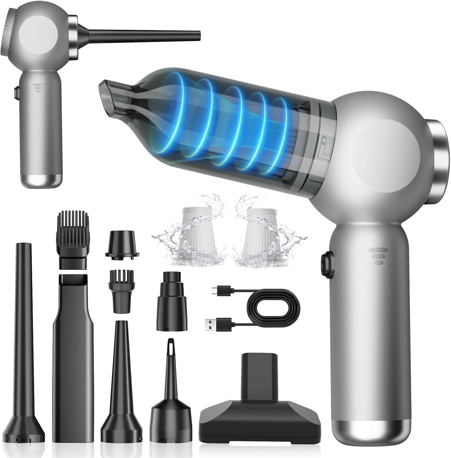 6 in 1 Car Vacuum Portable Cordless, 20000PA Mini Vacuum Cleaner High Power Brushless Motor, Handheld Vacuum Cordless Compressed Air Duster for Car, Home, Office