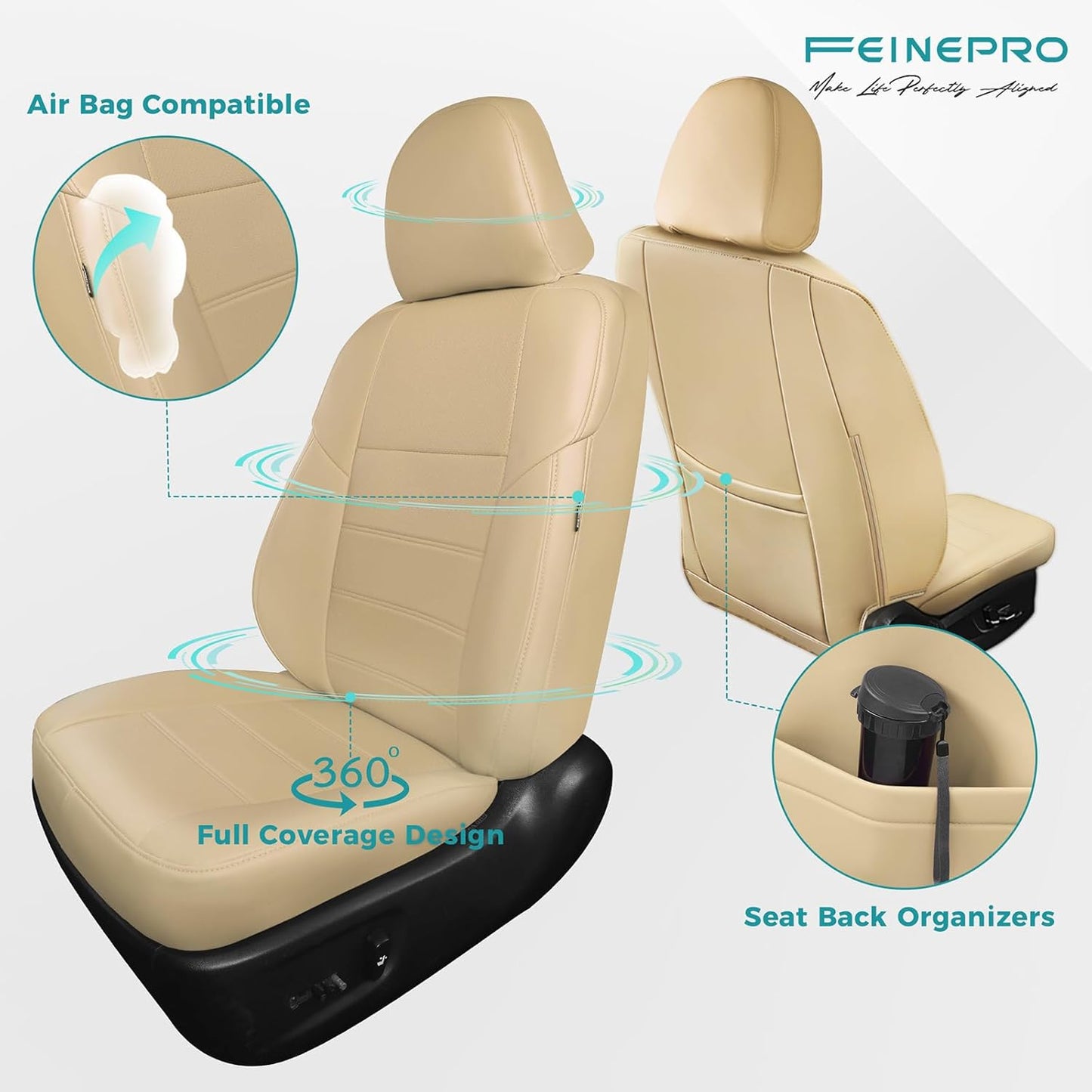 for Toyota Camry Seat Covers SE XSE SE Sport 2012 2013 2014 2015 2016 2017 - Custom Fit Car Seat Covers Full Set, Waterproof Breathable Leather Seat Covers for Cars, Beige Not for Hybrid