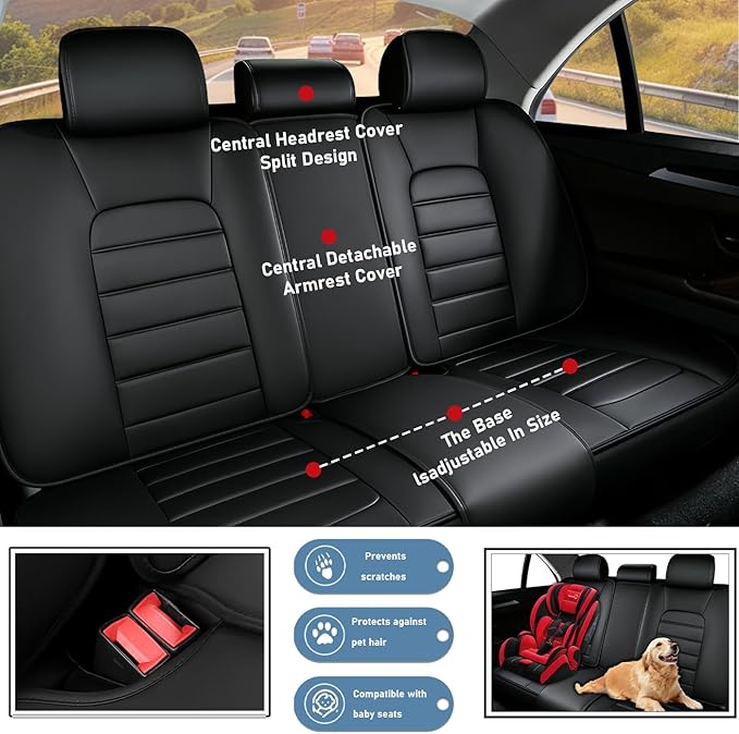 Car Seat Covers Fit for Toyota Highlander 2000-2025 | 7 Seat Car Seat Cover | No-Slip Waterproof Breathable Faux Leather Automotive Seat Covers Auto Interior Covers Black,Full Set