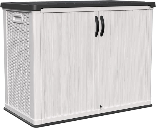 Patiowell 26 Cu.ft Plastic Outdoor Storage Shed w/o Shelf, Lockable Waterproof Horizonal Storage Cabinet Tool Box for Patio, Garden Tools, Garbage Cans, Pool Supplies, White(Not Include Shelves)