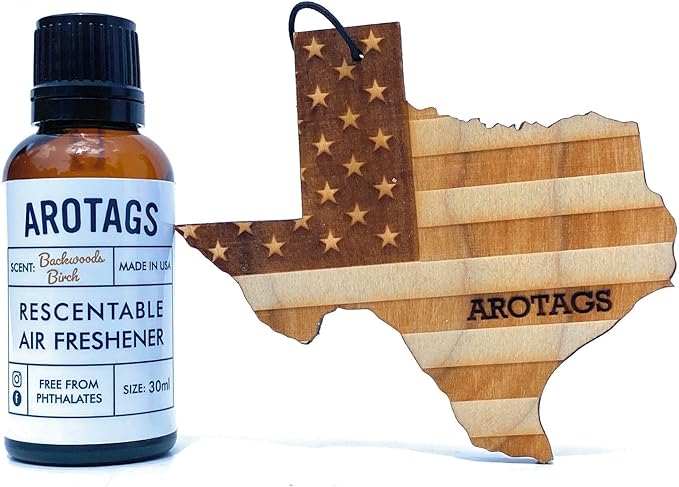 Arotags Car Air Freshener - Reusable Wood Diffuser - Hanging Odor Eliminator - Texas Patriot - Balsam & Cedar Scent