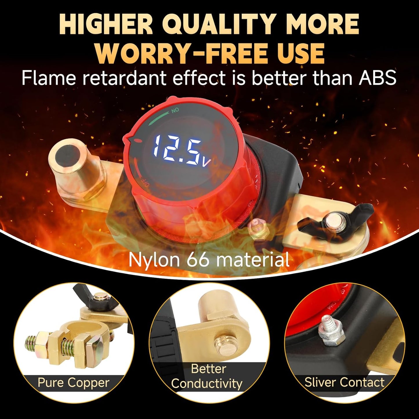 Top Post Battery Disconnect Switch with Voltmeter, DC 5-60V Battery Kill Switch Master Isolator On Off Kill Switch Power Cut/Shut Off Switch for Boat Car RV Truck Camper Trailer