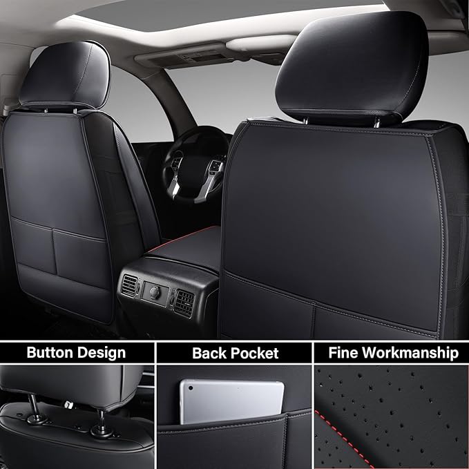 Coverado Toyota Tundra Seat Covers, Leather Seat Covers Compatible with 2007-2021 Toyota Tundra Crew/Crewmax/Extended/Double Cab Automotive Seat Covers for Car Trucks (Front, Red)