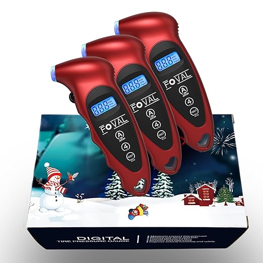 FOVAL Digital Tire Pressure Gauge 150 PSI for Car Truck Pickup Bicycle Instant Read with Backlit LCD and Non-Slip Grip for Father's Day, 3 Pack