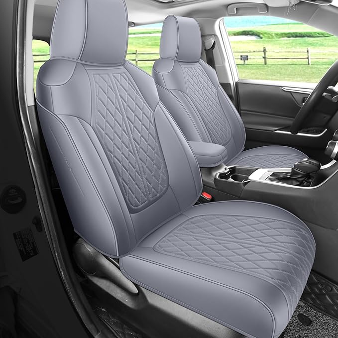 Rav4 Seat Covers Custom Fit for Toyota Rav4 Full Set Faux Leather Car Seat Covers Waterproof Full Coverage (Grey, Gas Model 2019-2025 LE/XLE/Premium/Limited)