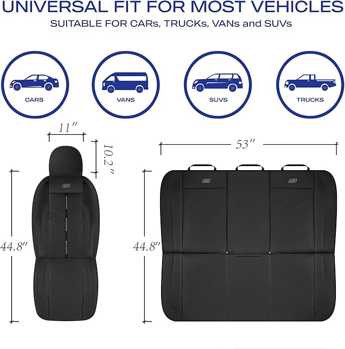 Skechers Car Seat Covers,Luxury Faux Leather Seat Covers,Waterproof Anti Slip Car Seat Protector Front Seats,Car Accessories Airbag Universal Fit for Most Cars,Vans,Trucks,SUV,Black