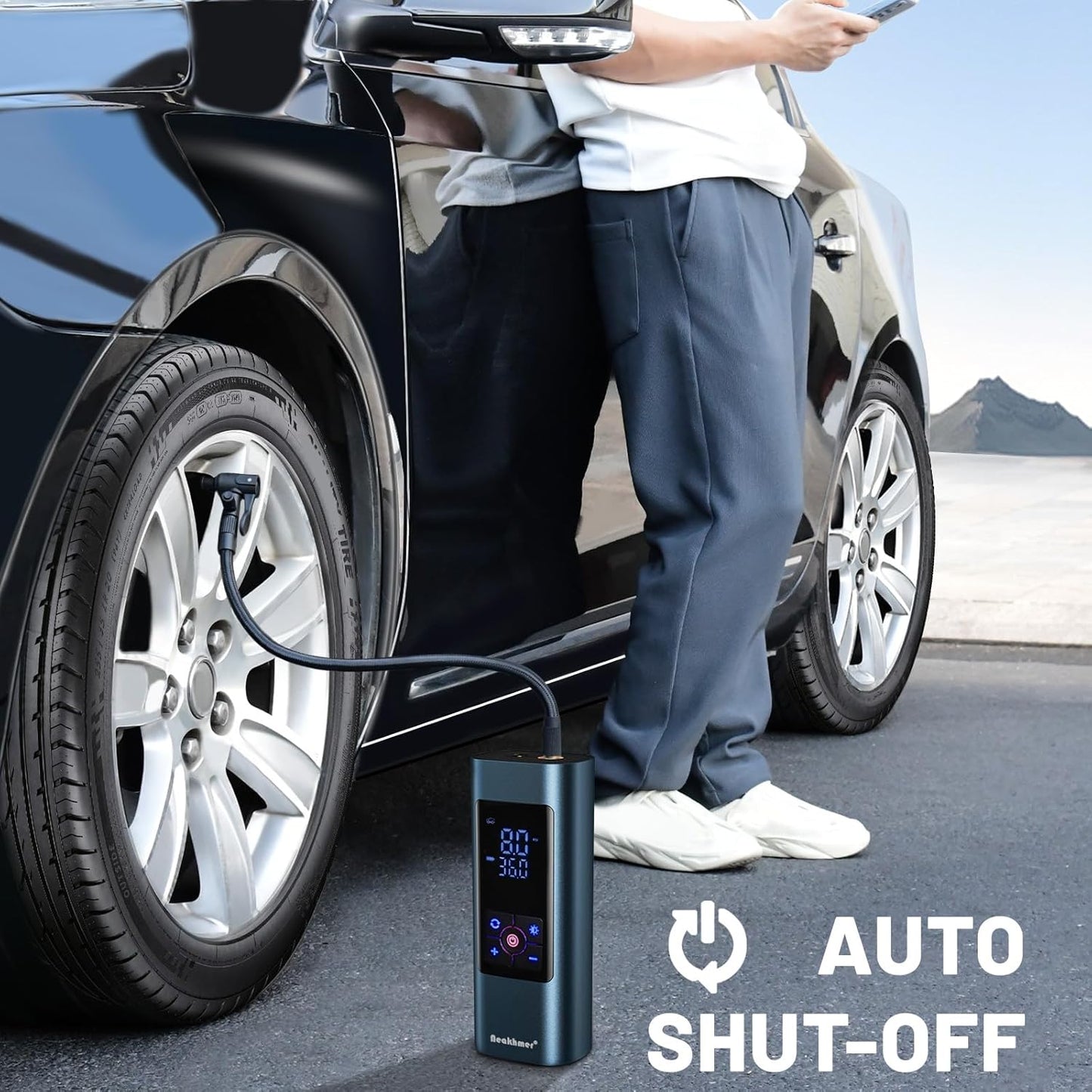 Tire Inflator Portable Air Compressor: Cordless Air Pump for Car Tires 150PSI - Tire Pump with Pressure Gauge for Car Bike Motorcycle Balls (Black blue)