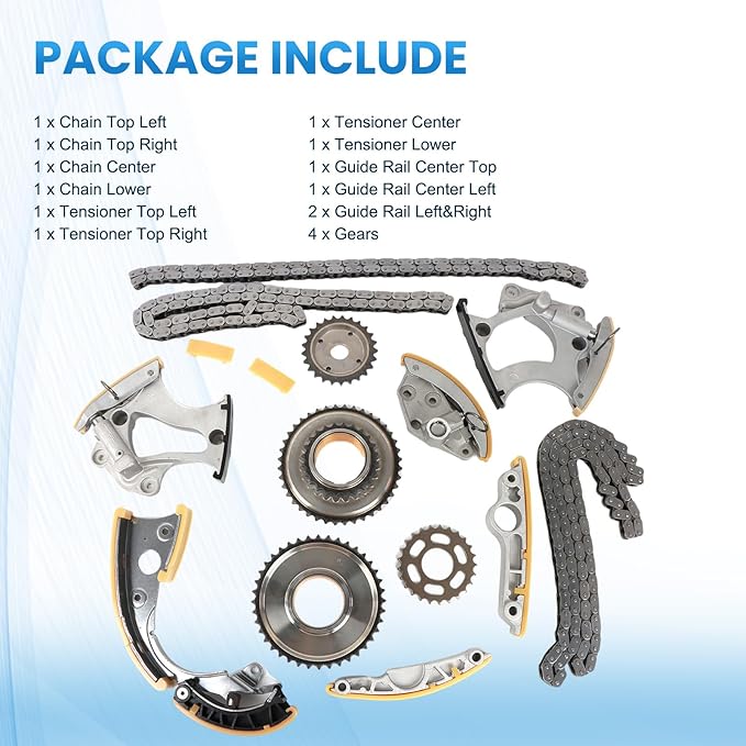 Engine Timing Chain Kit HJ-01016 HJ-01016-A Compatible with VW Audi A6 C7 A7 A8 Q5 Q7 S5 Touareg 3.0T V6 2012 2013 2014 2015 2016 After-Market Parts