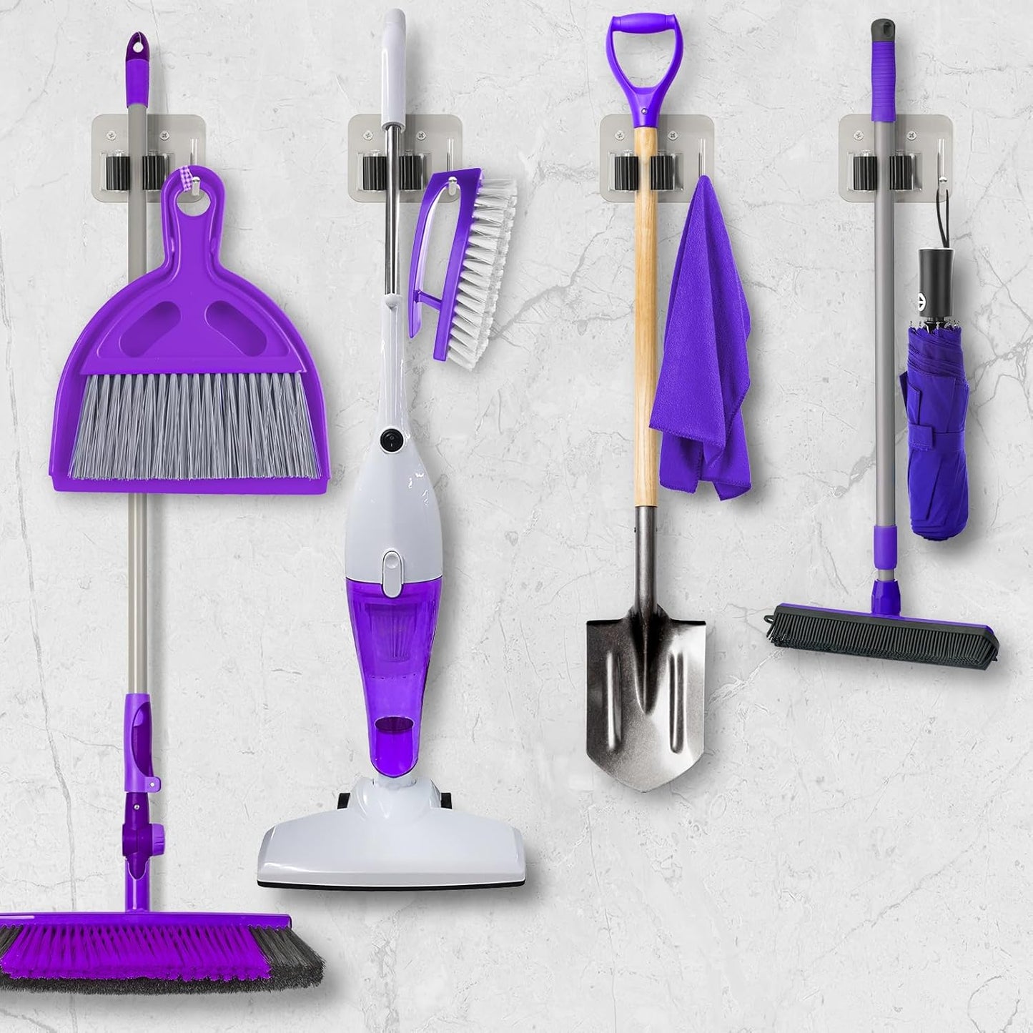 Broom Holder Wall Mount Screw Drilling, Sturdy Heavy Duty Stainless Steel Mop Gripper Rack Perforated, Perfect for Laundry Room Organizer, Fit with Laundry Kitchen Garage Garden Storage System