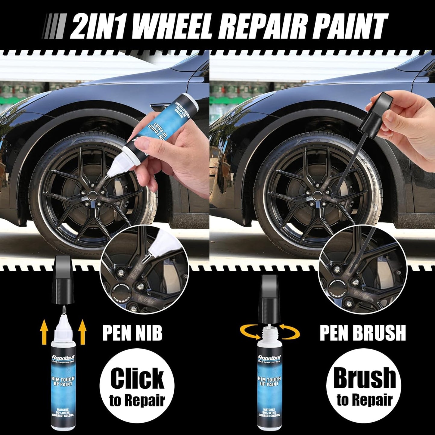 Silver Rim Touch Up Paint - Car Wheel Repair Kit Curb Rash, Gloss or Matte Black Rim Touch Up Paint, Quick And Easy Wheel Scratch Repair Kit, Wheel Repair Kit Curb Rash (Silver)